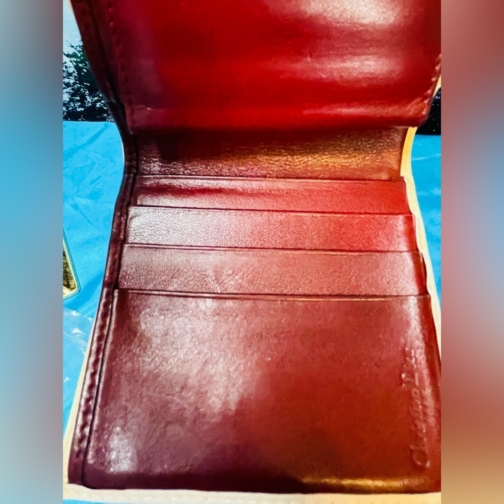 DIOR TROTTER #1 WALLET EUC EXCELLENT INSIDE & OUT 4”x4” BORDEAUX / CREAM - Picture 3 of 13